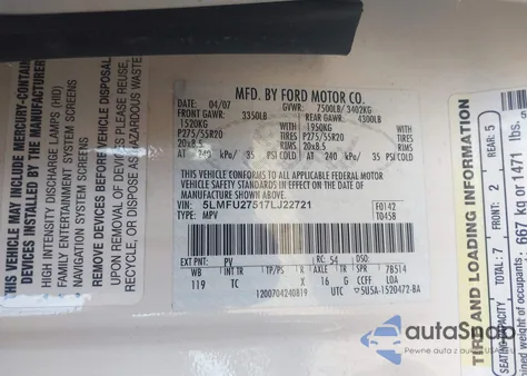 2007 Lincoln Navigator Ultimate z USA, uszkodzony, nr VIN 5LMFU27517LJ22721